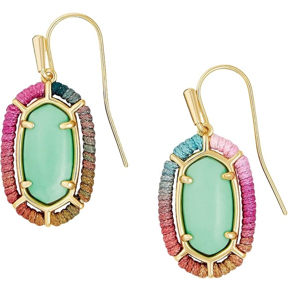 Kendra Scott Threaded Lee Drop Earrings Gold/Mint Magnesite - Picture 2 of 6